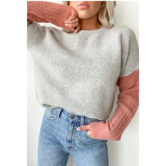 Lulus Oversized Chunky Knit Crewneck Bown Tan Striped Sweater Small - Picture 1 of 9
